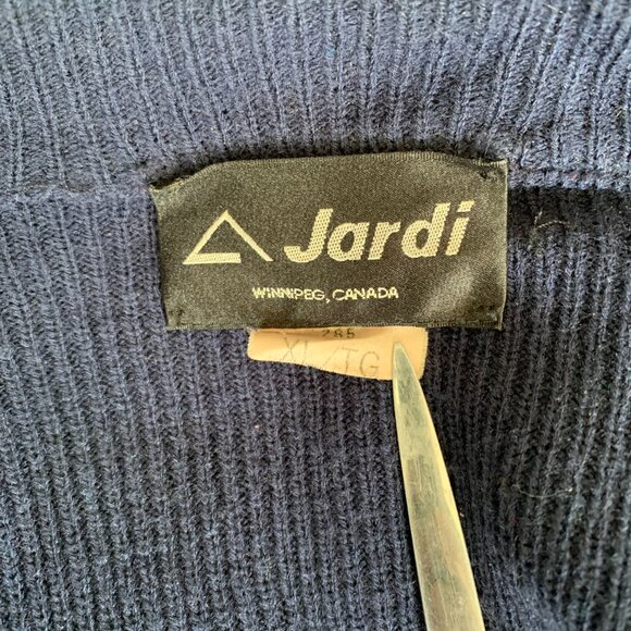 Vintage Jardi Wool Blend Navy Neon Green Knit Full Zip Ski Cadigan Sweater - Picture 9 of 14